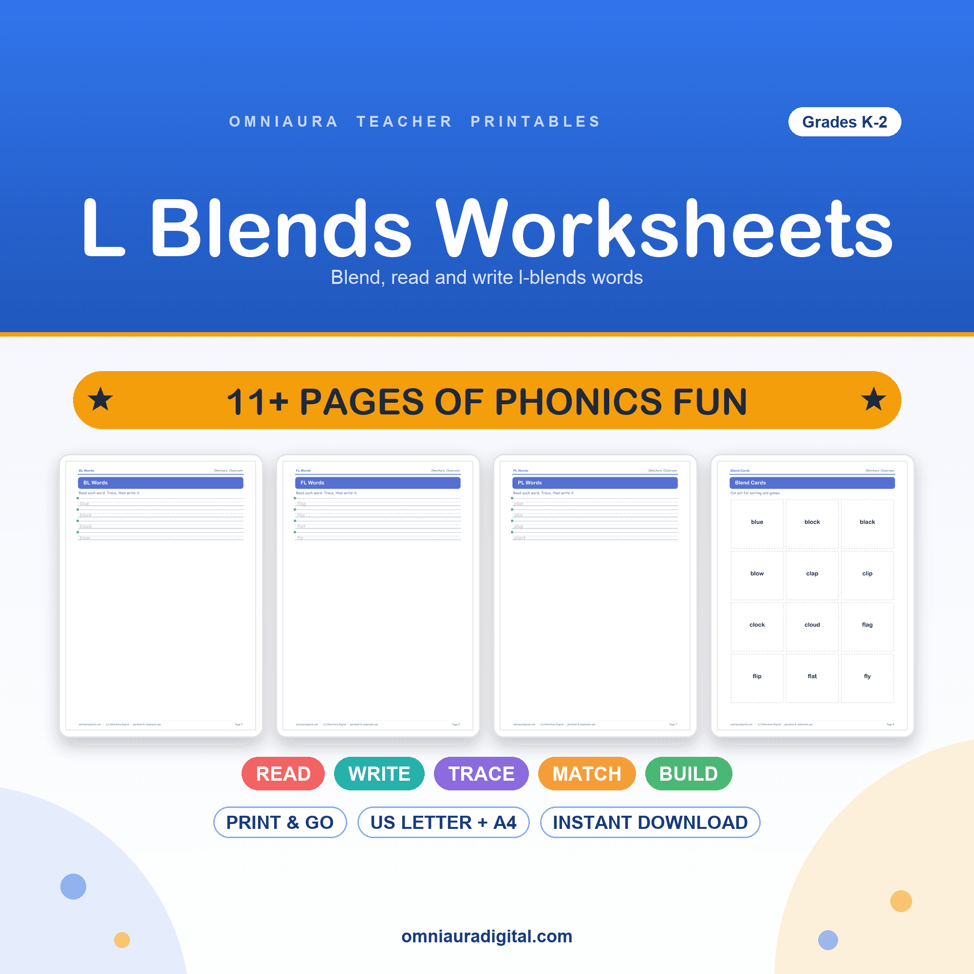 Preview of L Blends Worksheets — Education digital download