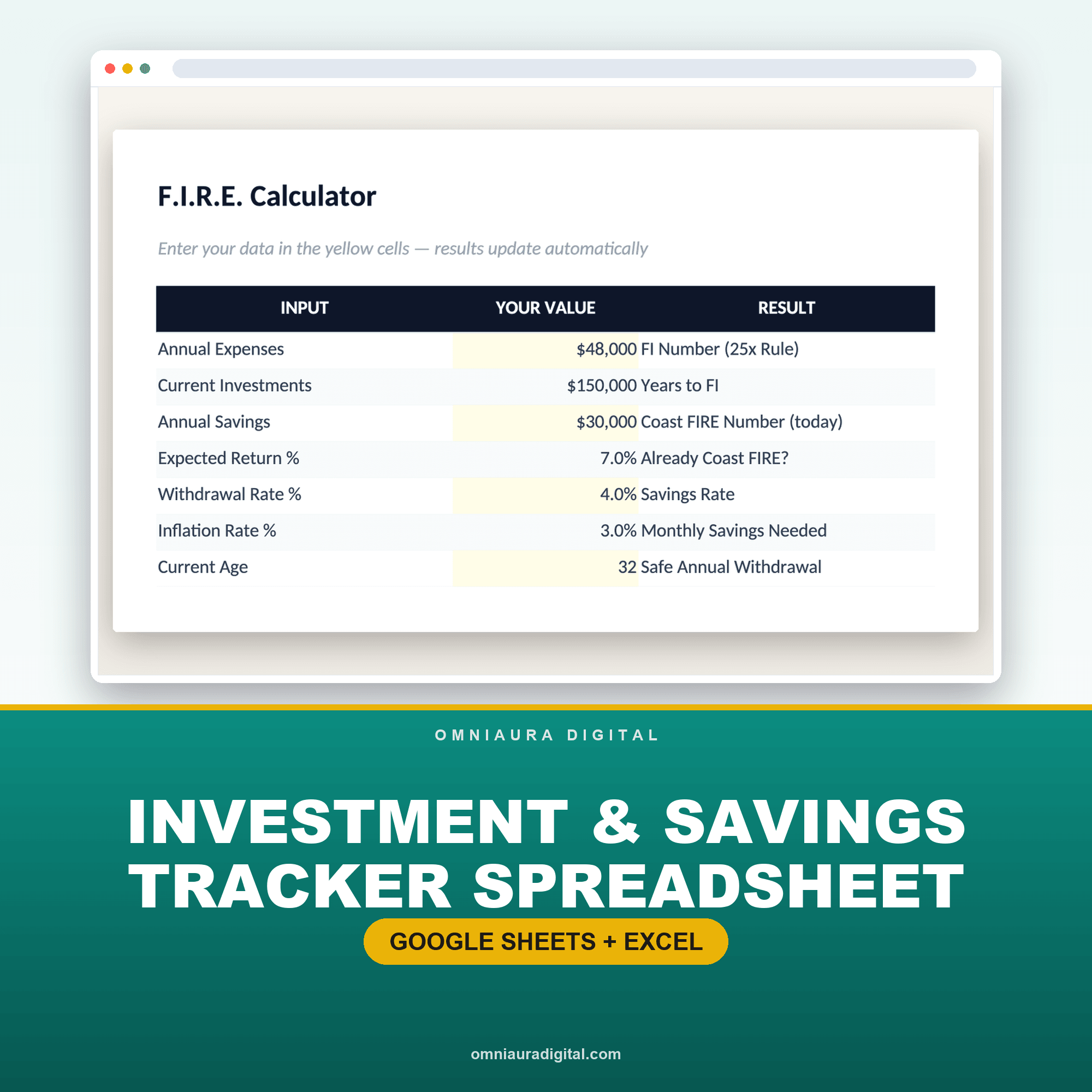 Investment & Savings Tracker Spreadsheet preview