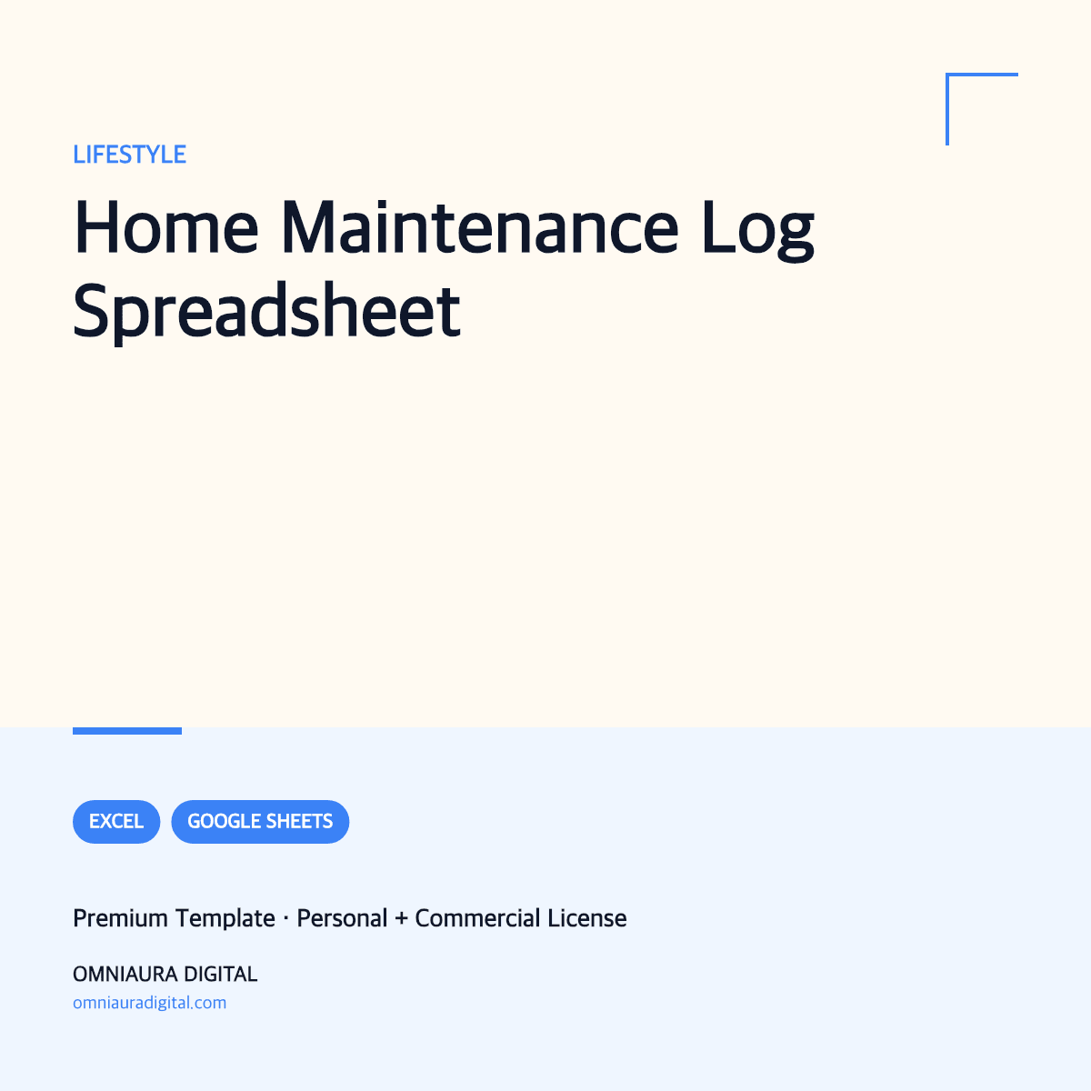 Home Maintenance Log Spreadsheet — printable preview
