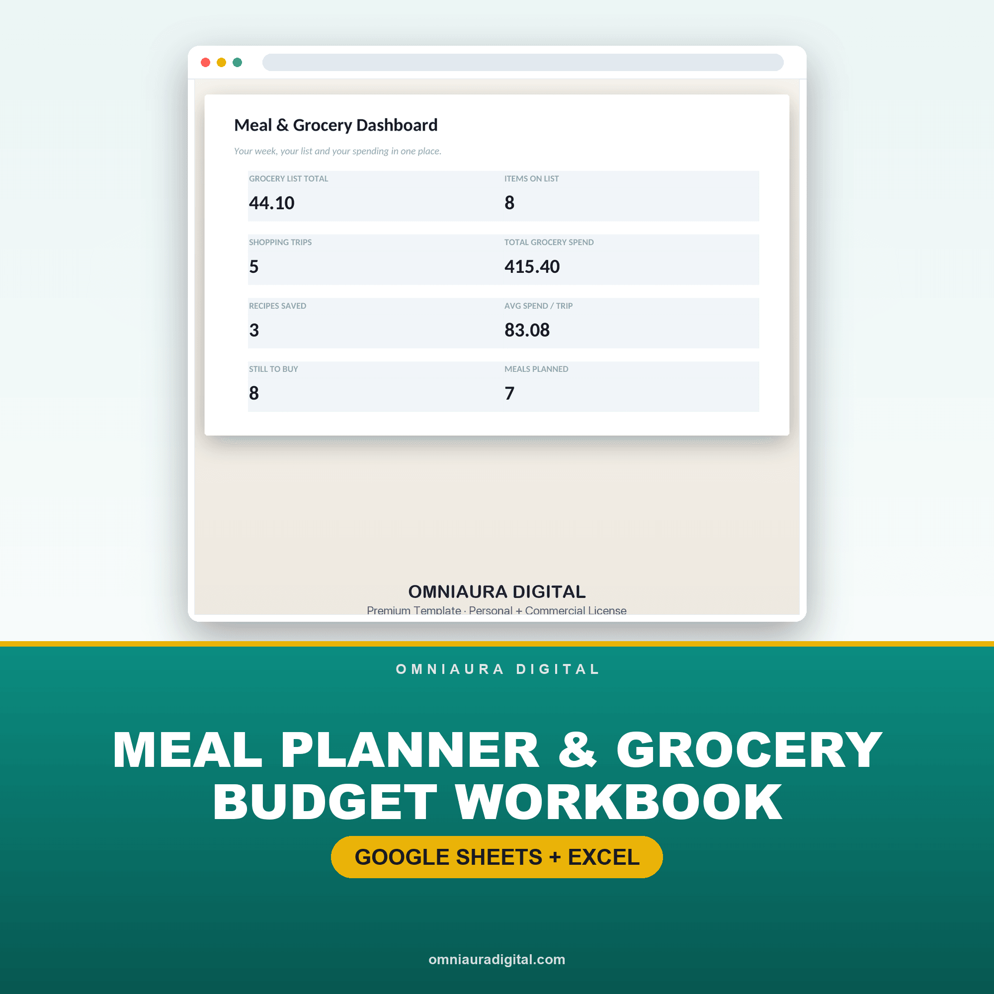 Meal Planner & Grocery Budget Workbook — printable preview